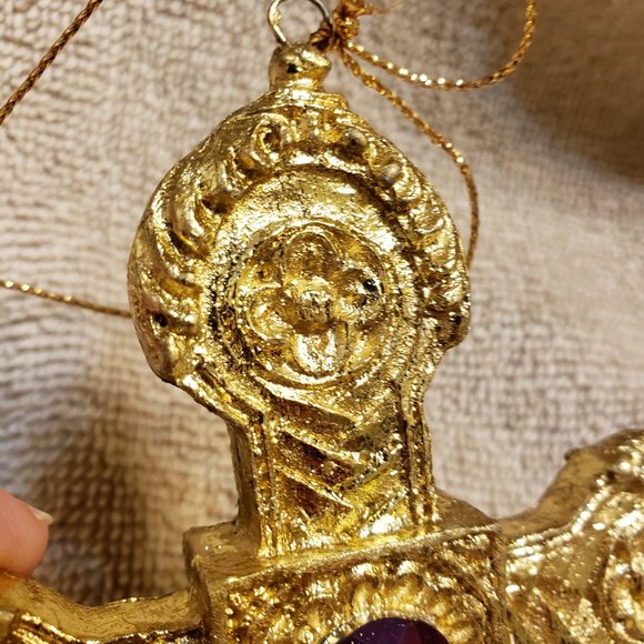 Christmas Ornament Gold Cross with Purple Faux Gem ~ 2 AVAILABLE - Picture 2 of 4